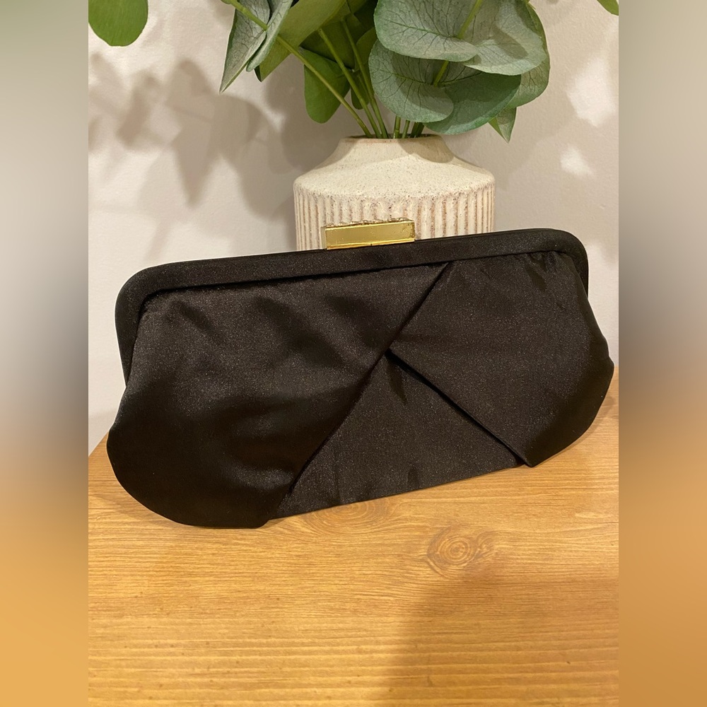 Black satin with rhinestones evening bag; formal clutch